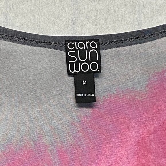 Clara Sun Woo Ombre ¾ Dolman Sleeve Boat Neck Asymmetrical Top Pink Grey Black M - Picture 10 of 11
